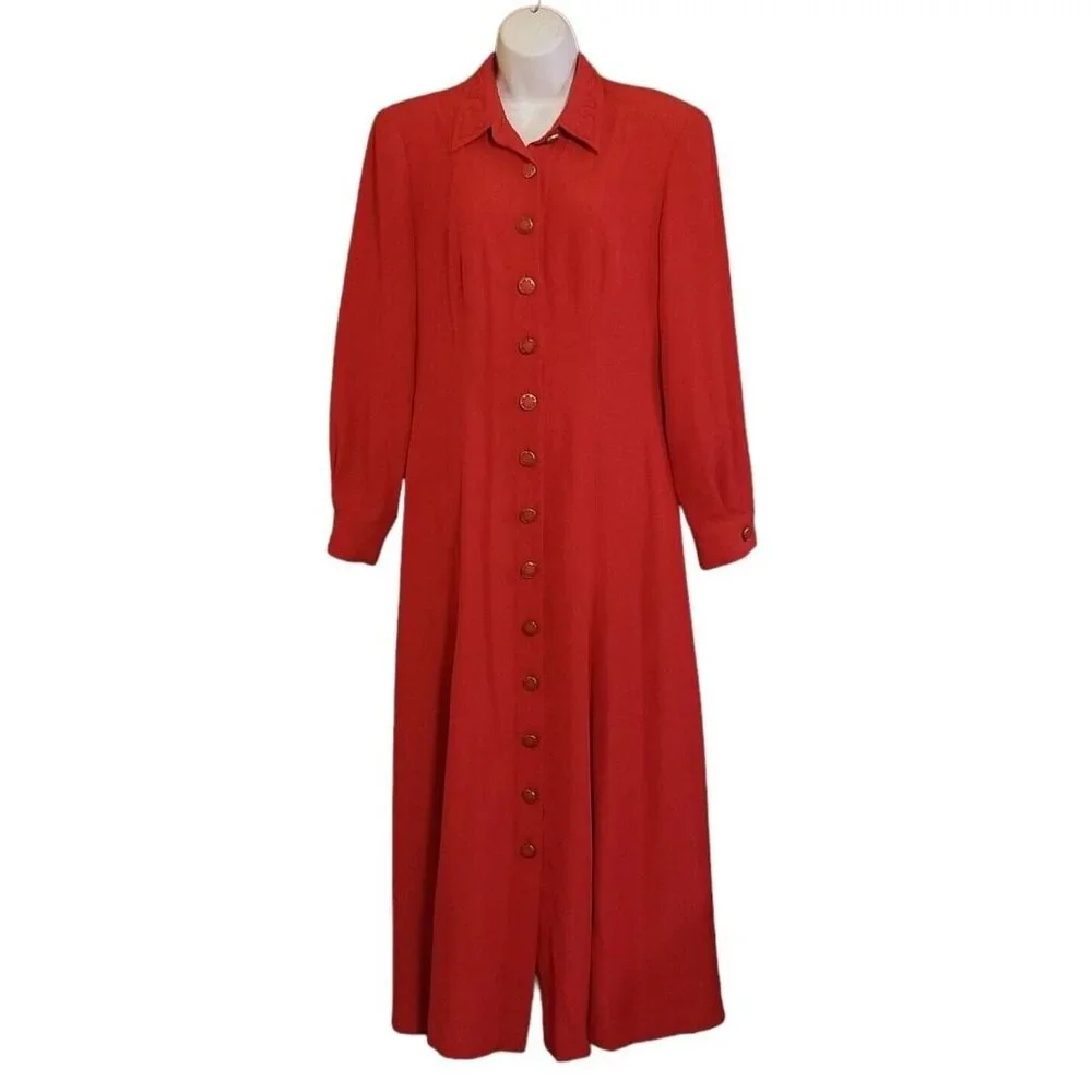 Howard Wolf Maxi Dress 12 Detachable Vest Long Sleeve Trim Buttons Red Vintage - Picture 3 of 15